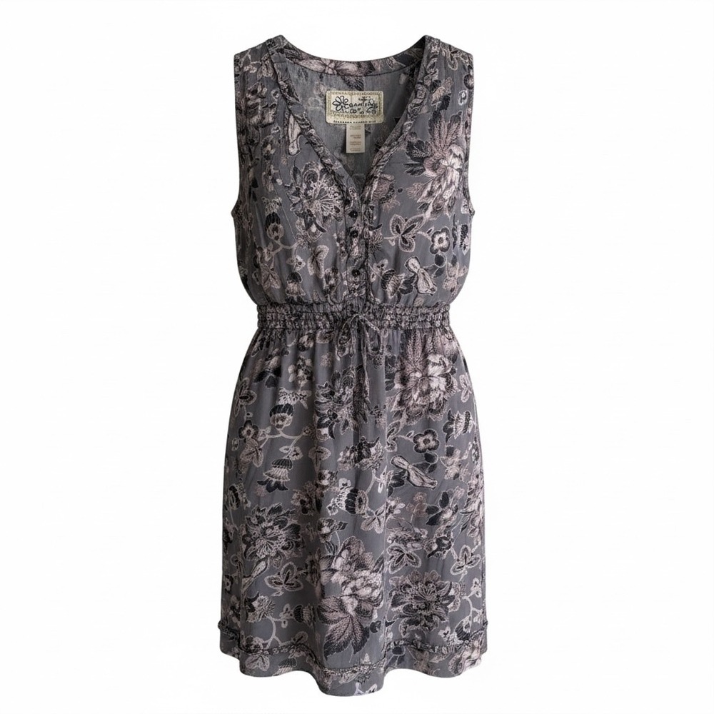 AVENTURA Charcoal Gray and White Floral Print Sleeveless Ladies Dress, 8